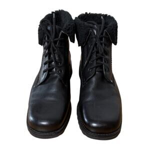 Joseph Seibel 8 German Leather Combat Winter Boots Shearling Lining Black 41 EUC